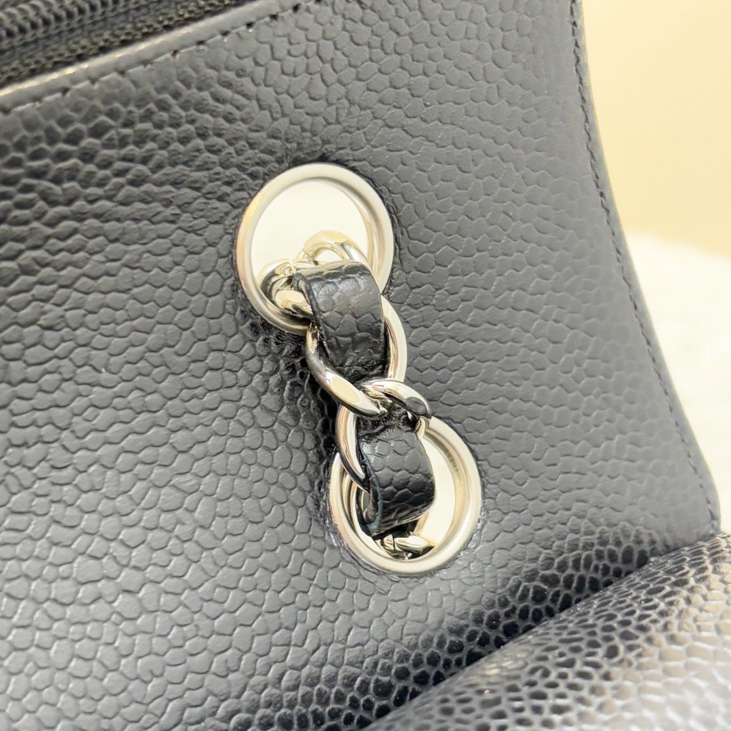 Chanel Medium Classic Flap CF in Black Caviar and SHW (Model: A01112)