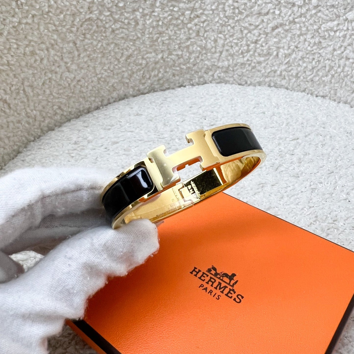 Hermes Clic H Bracelet in Noir Black Enamel and GHW