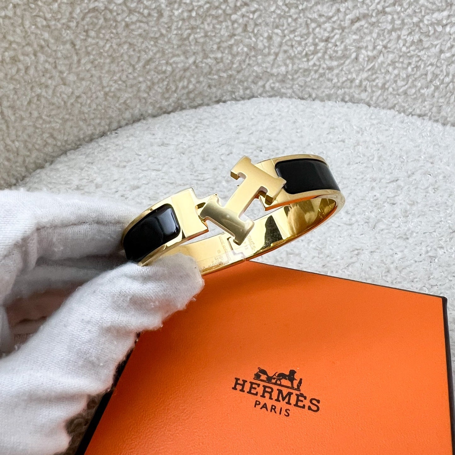 Hermes Clic H Bracelet in Noir Black Enamel and GHW