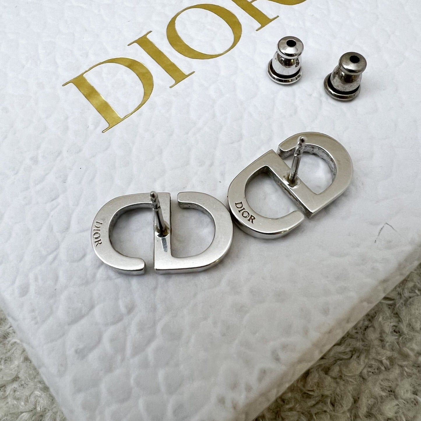Dior CD Stud Earrings with Crystals in SHW