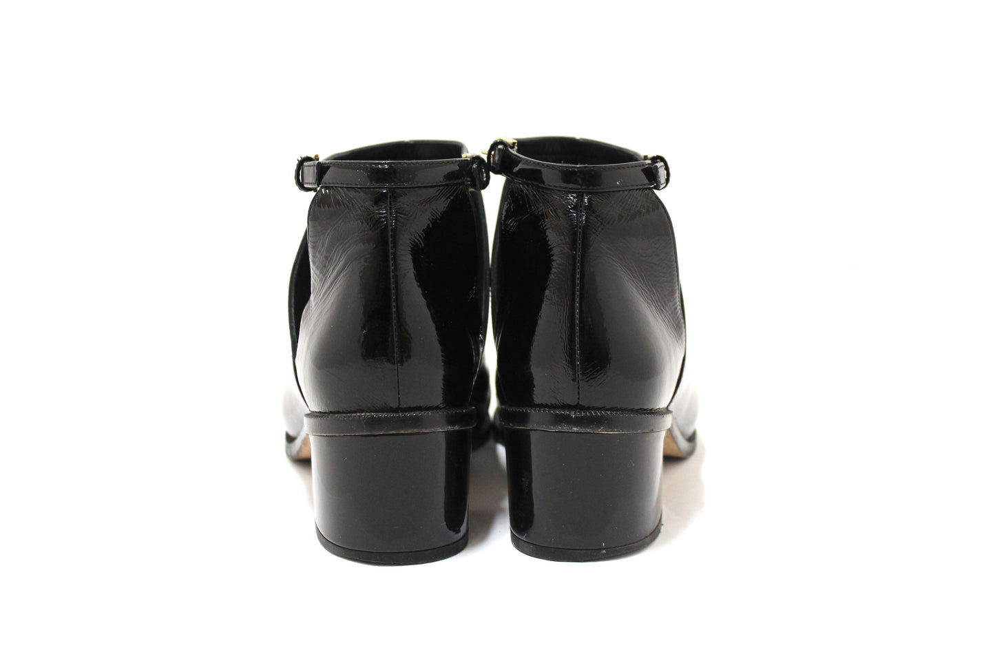 Chanel Black Patent Leather Peep Toe Short Ankle Boots 38.5