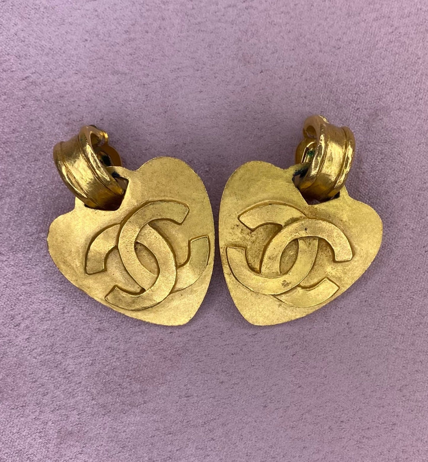 Vintage Chanel Heart-Shaped Earrings 24k Gold Plated