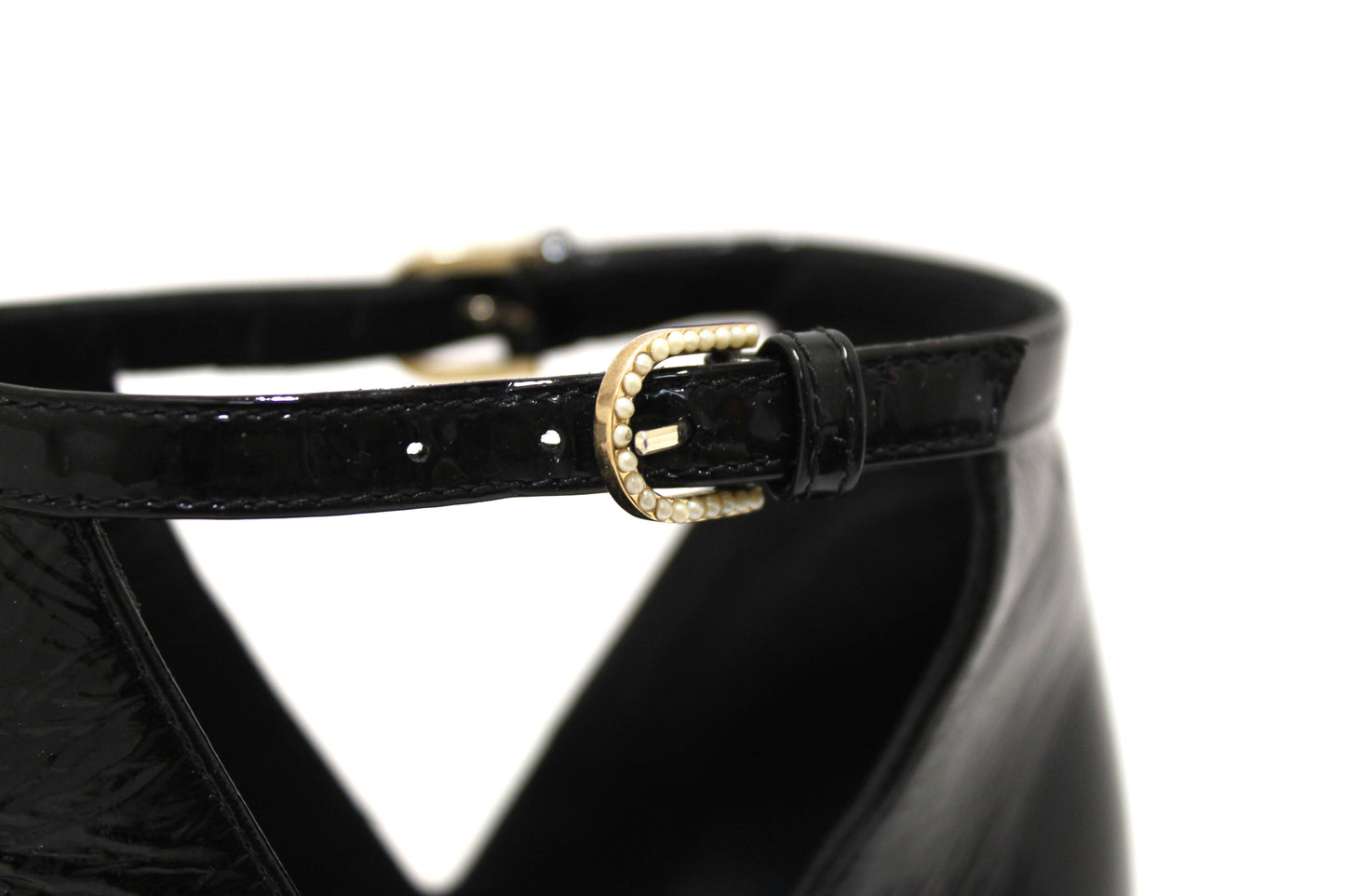 Chanel Black Patent Leather Peep Toe Short Ankle Boots 38.5