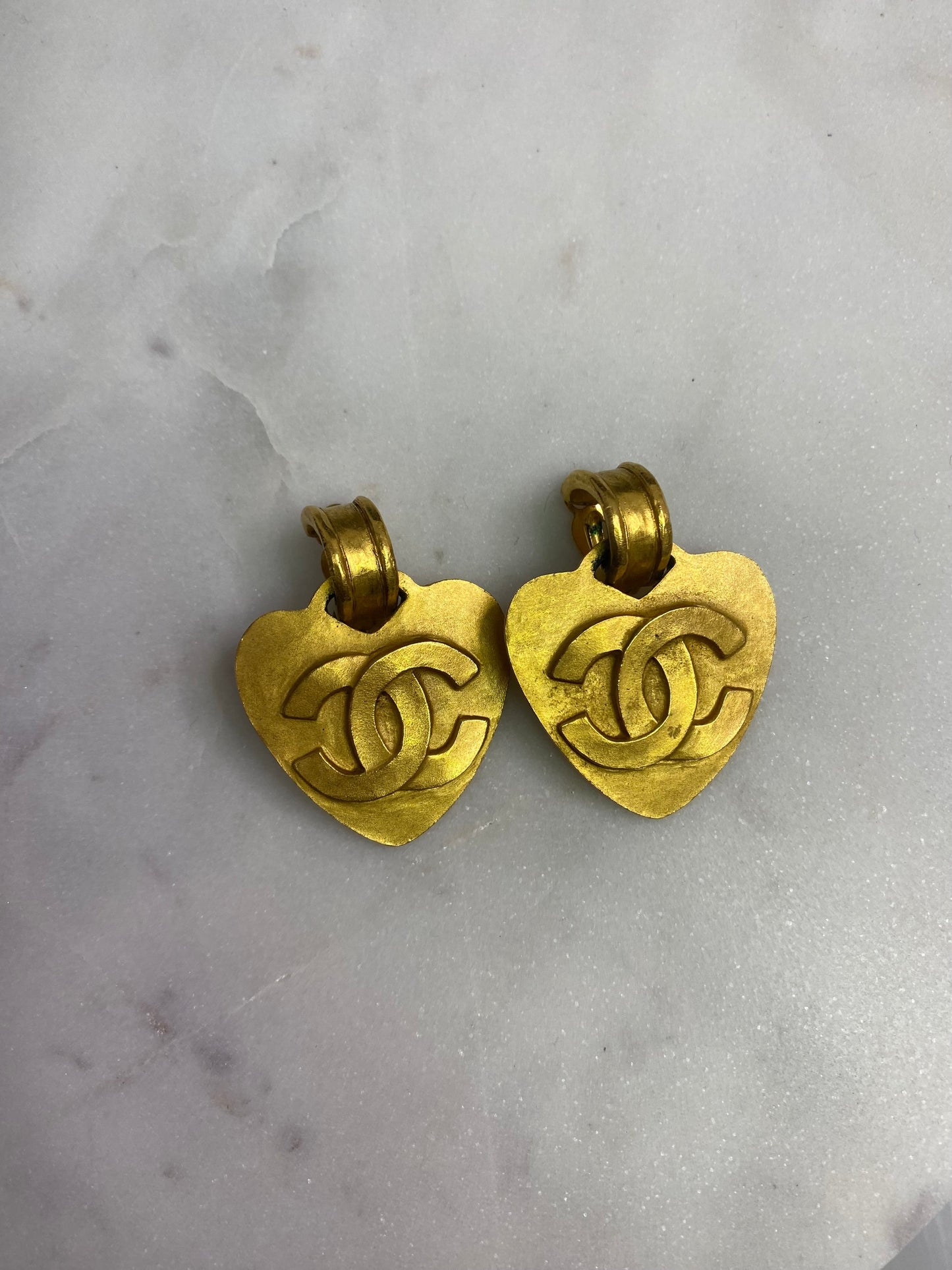 Vintage Chanel Heart-Shaped Earrings 24k Gold Plated