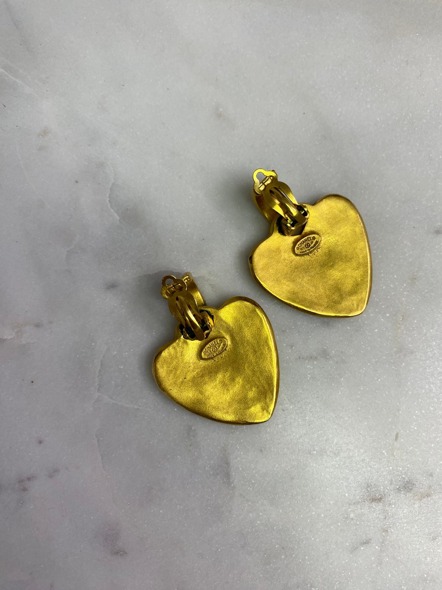 Vintage Chanel Heart-Shaped Earrings 24k Gold Plated