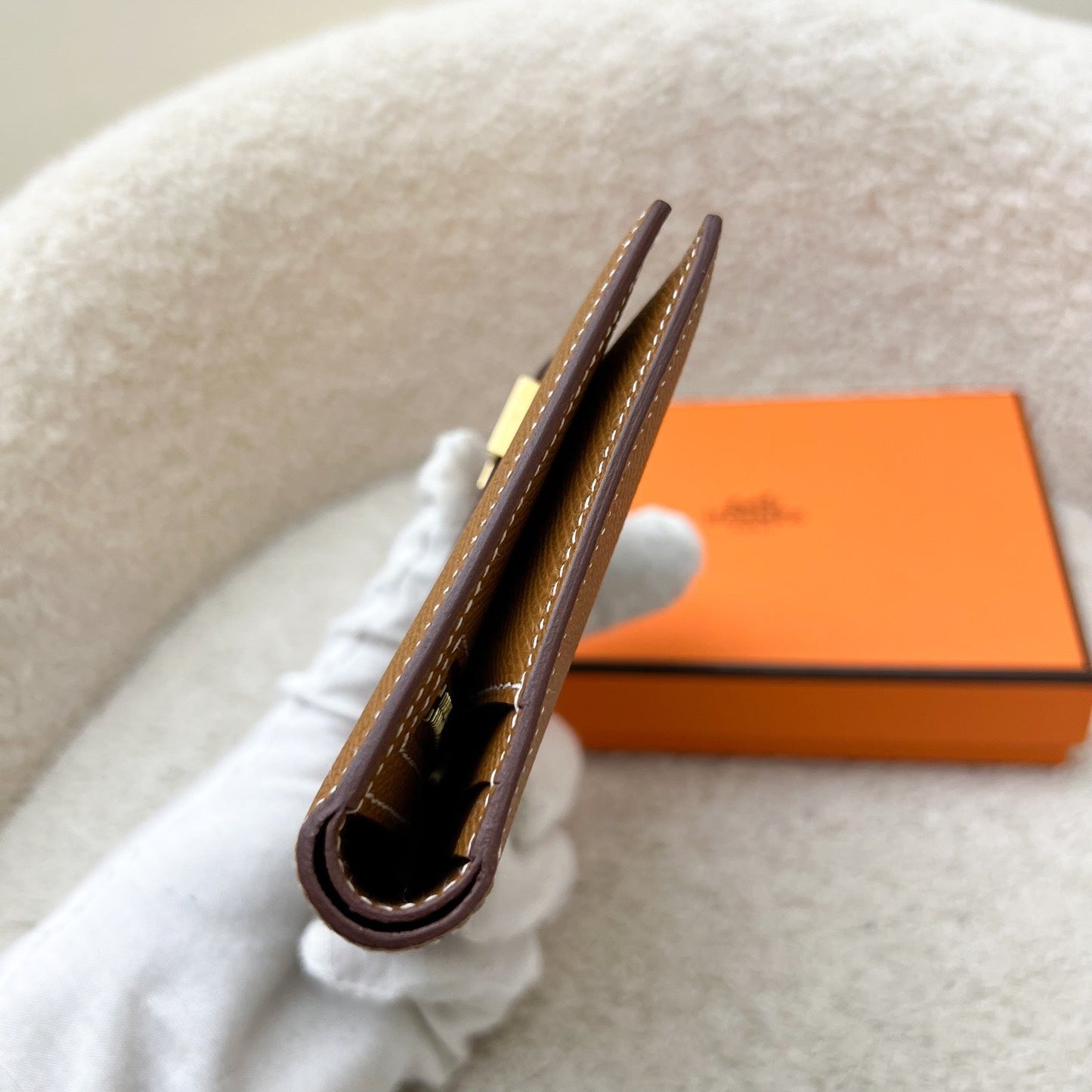 Hermes Bearn Compact Bifold Wallet in Gold Epsom Leather and GHW