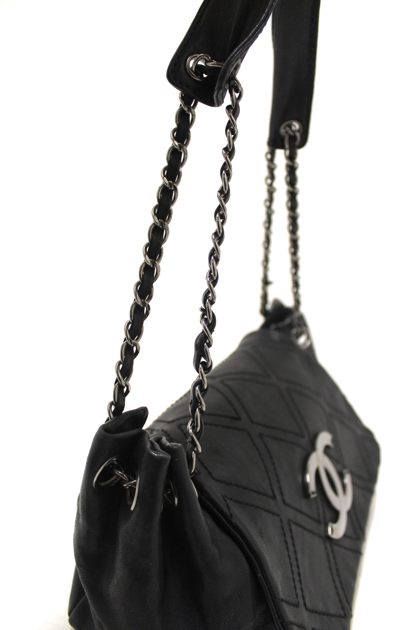 Chanel Black Diamond Stitch Accordion Flap Shoulder Bag