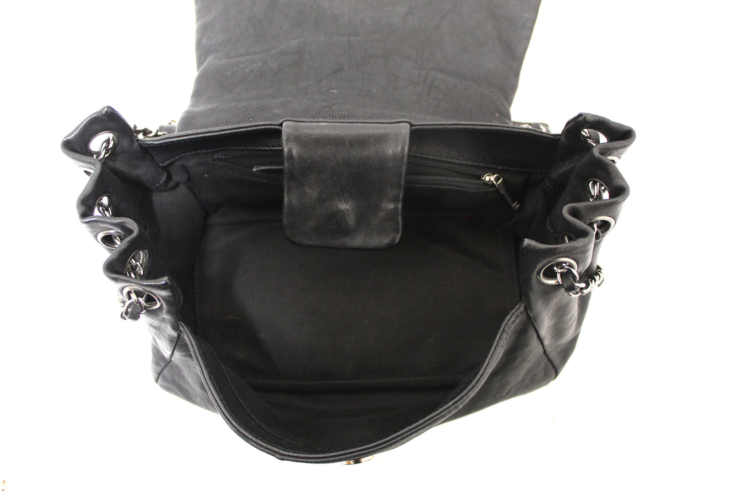 Chanel Black Diamond Stitch Accordion Flap Shoulder Bag