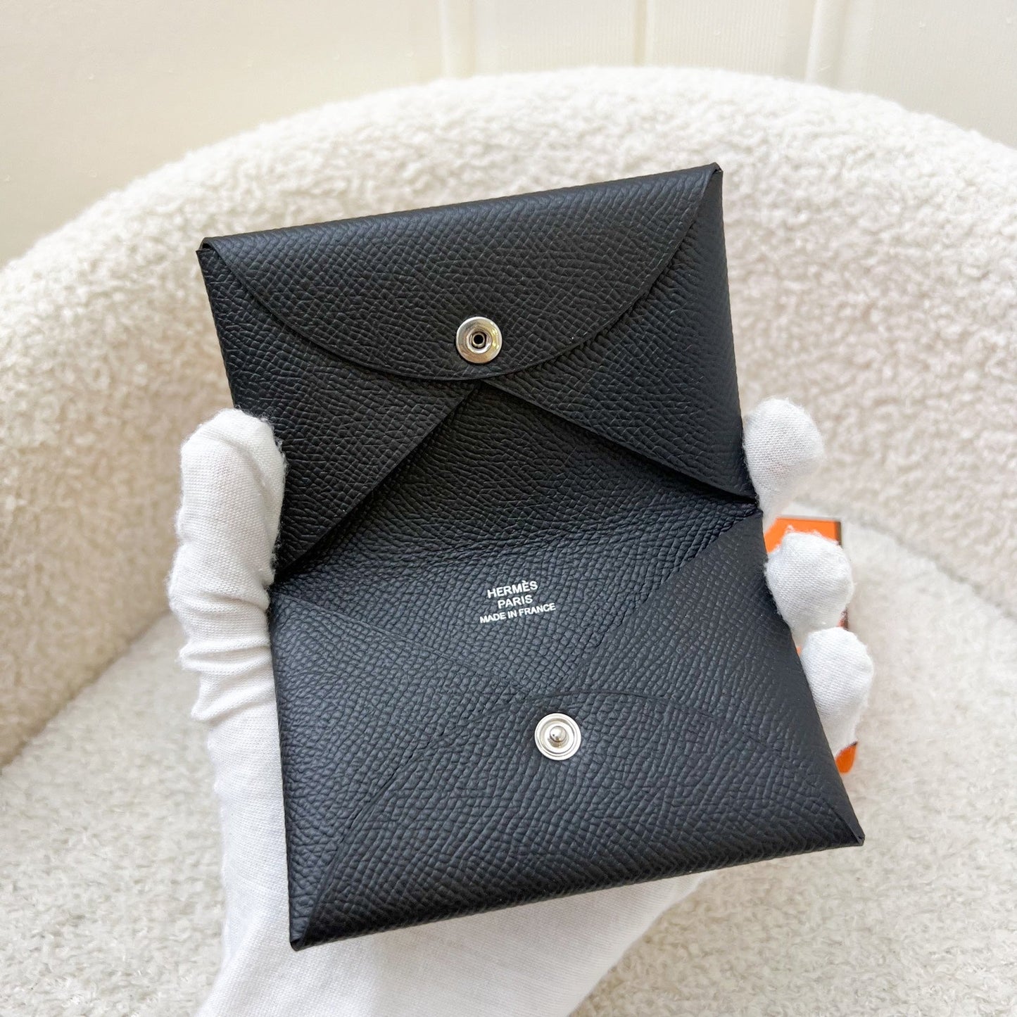 Hermes Calvi Card Holder in Noir Black Epsom Leather and PHW