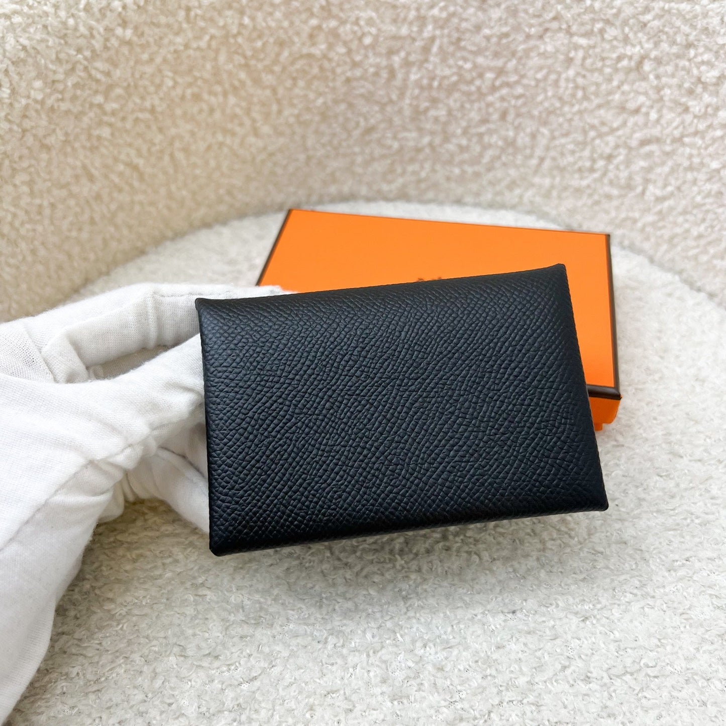 Hermes Calvi Card Holder in Noir Black Epsom Leather and PHW