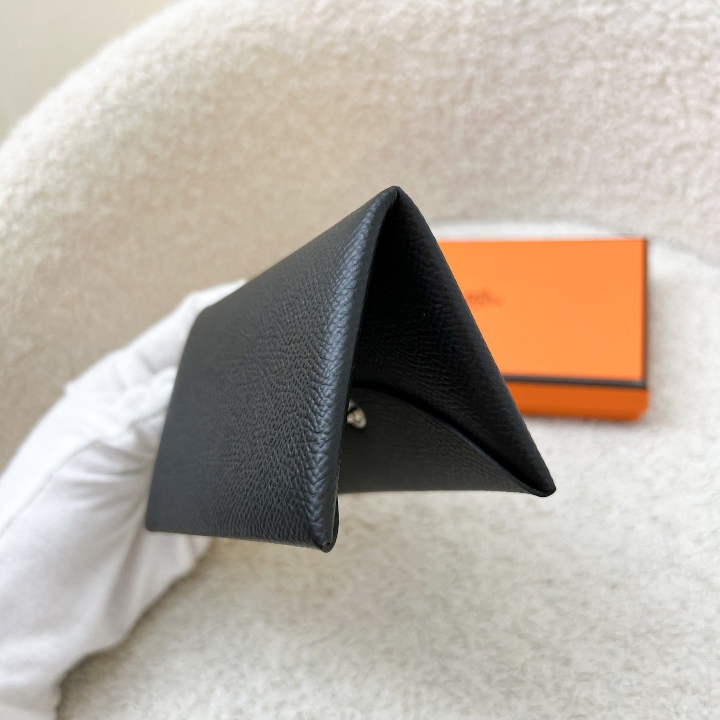 Hermes Calvi Card Holder in Noir Black Epsom Leather and PHW