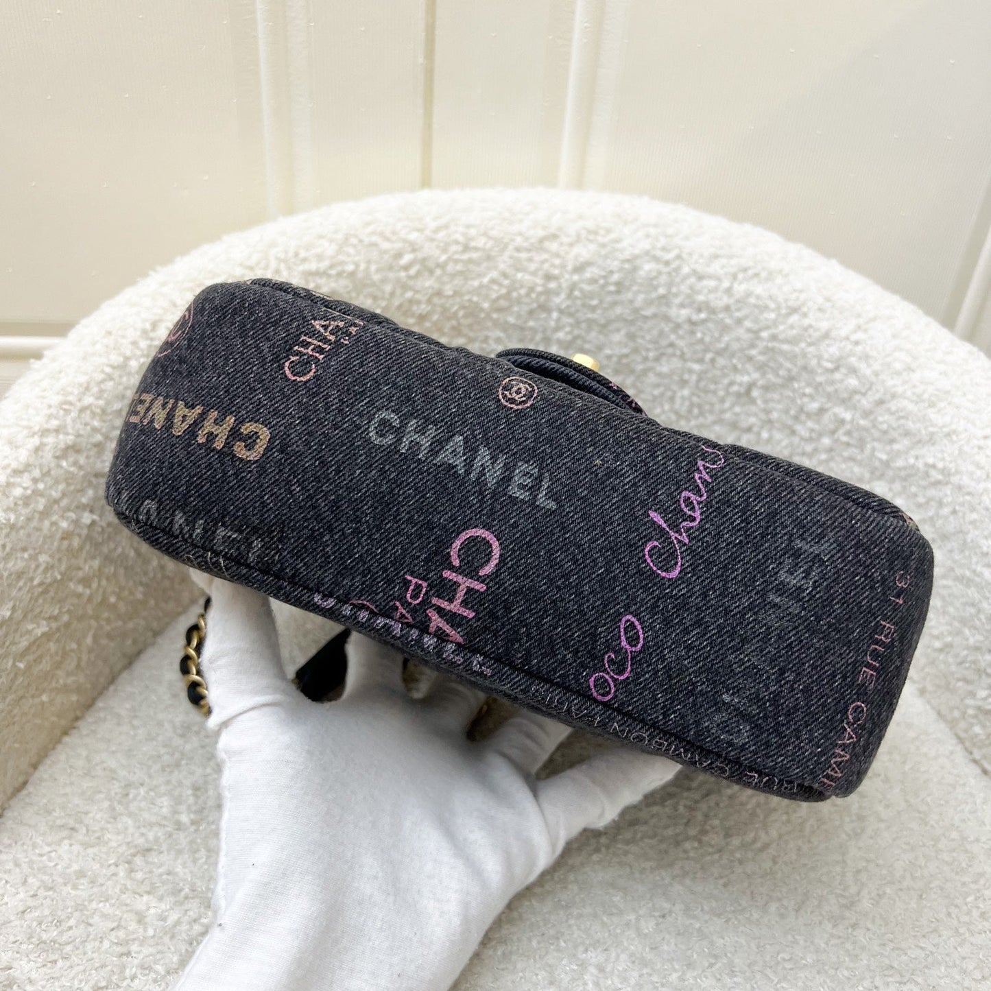 Chanel 22P Denim Mood Small Flap Bag in Black Printed Denim and AGHW