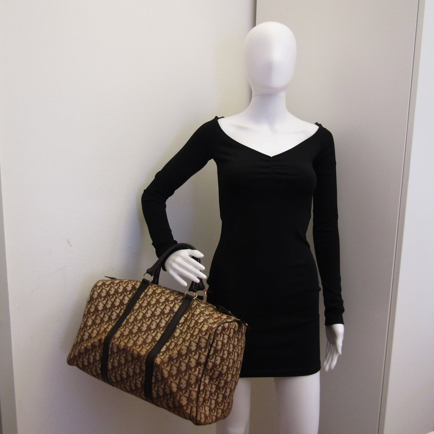 CHRISTIAN DIOR Bowling Handbag in Beige Fabric
