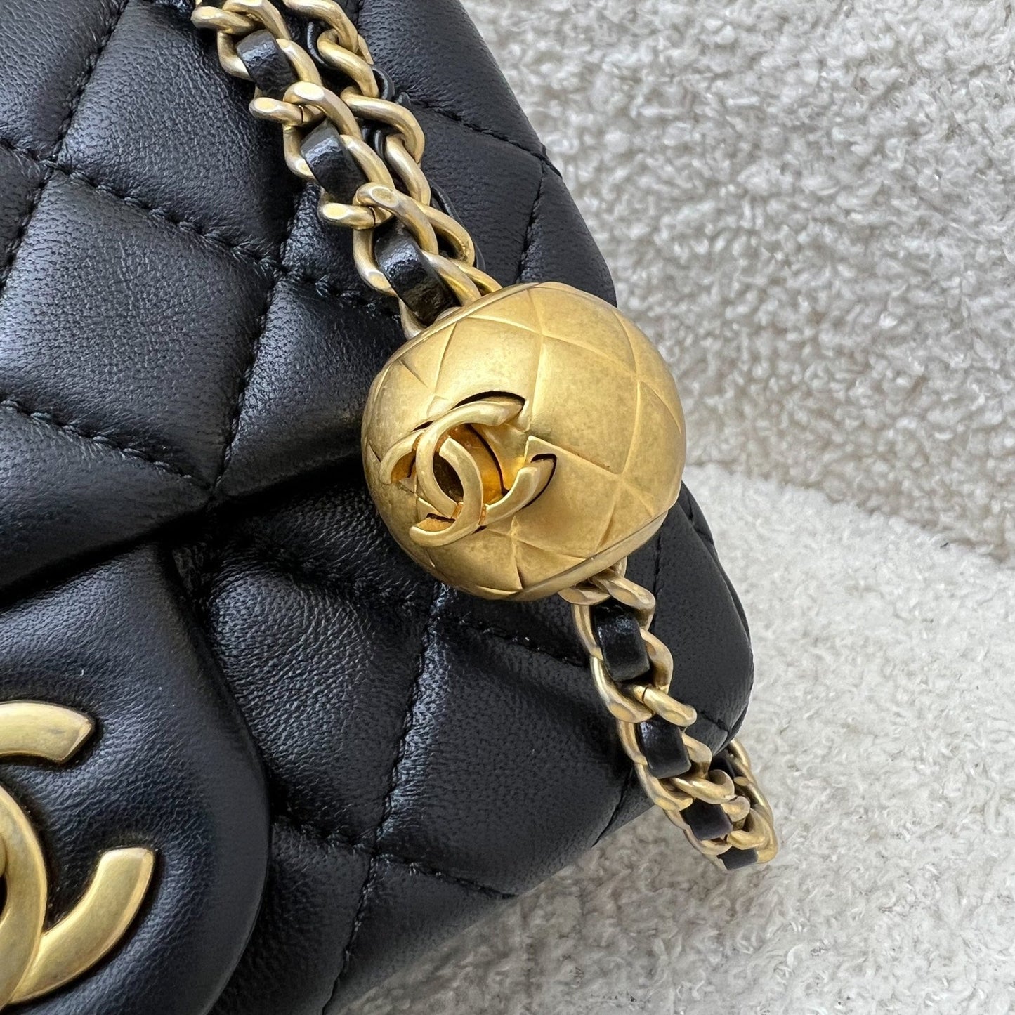 Chanel Pearl Crush Square Mini Flap in Black Lambskin and AGHW (Model: AS1786)