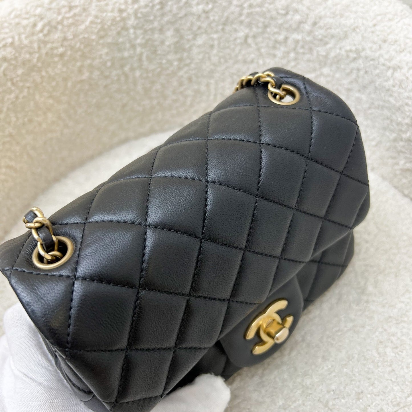 Chanel Pearl Crush Square Mini Flap in Black Lambskin and AGHW (Model: AS1786)