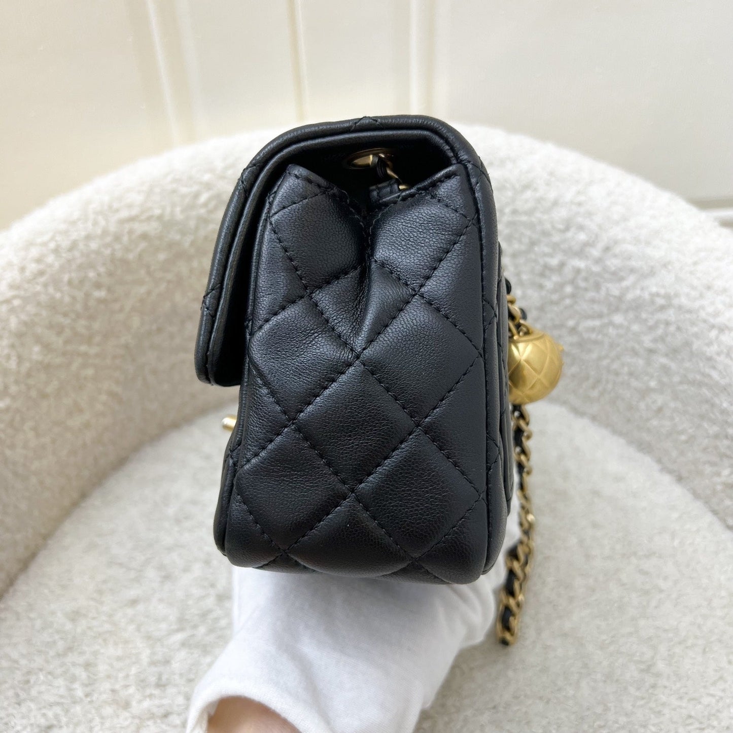 Chanel Pearl Crush Square Mini Flap in Black Lambskin and AGHW (Model: AS1786)