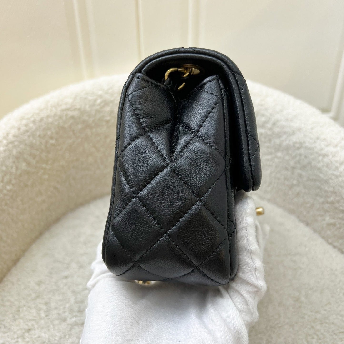Chanel Pearl Crush Square Mini Flap in Black Lambskin and AGHW (Model: AS1786)