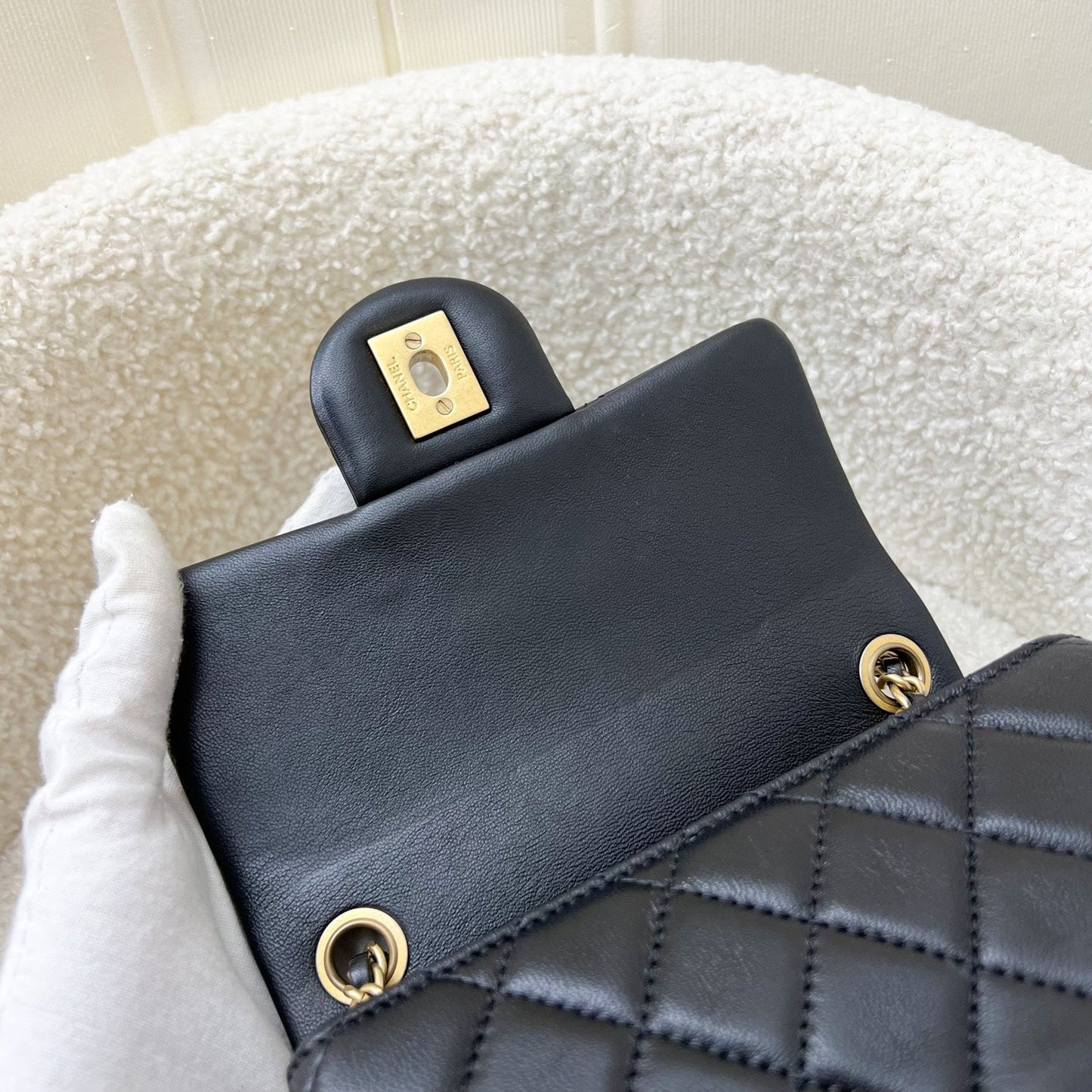 Chanel Pearl Crush Square Mini Flap in Black Lambskin and AGHW (Model: AS1786)
