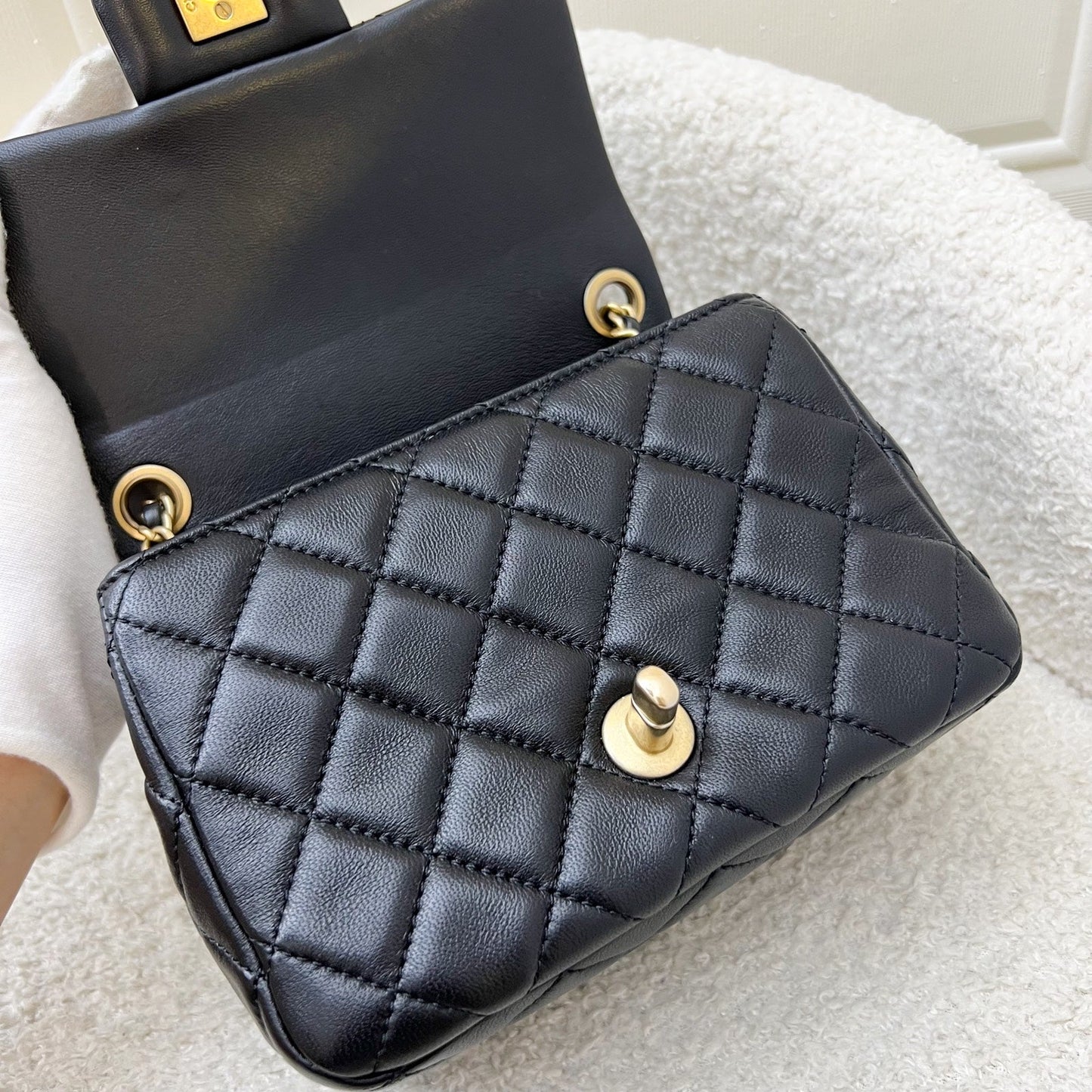 Chanel Pearl Crush Square Mini Flap in Black Lambskin and AGHW (Model: AS1786)