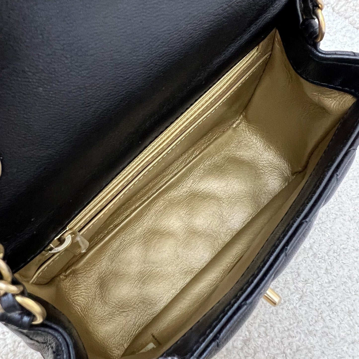 Chanel Pearl Crush Square Mini Flap in Black Lambskin and AGHW (Model: AS1786)