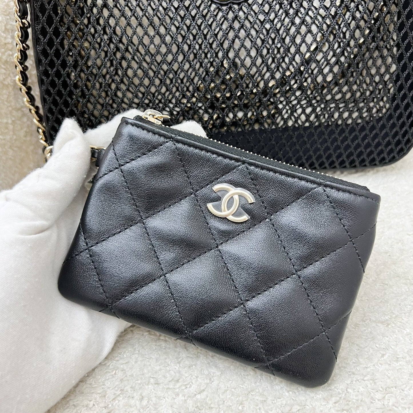 Chanel 25S Clutch on Chain in Black Mesh and LGHW