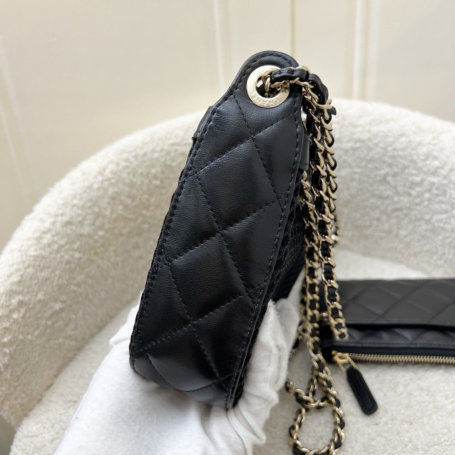 Chanel 25S Clutch on Chain in Black Mesh and LGHW