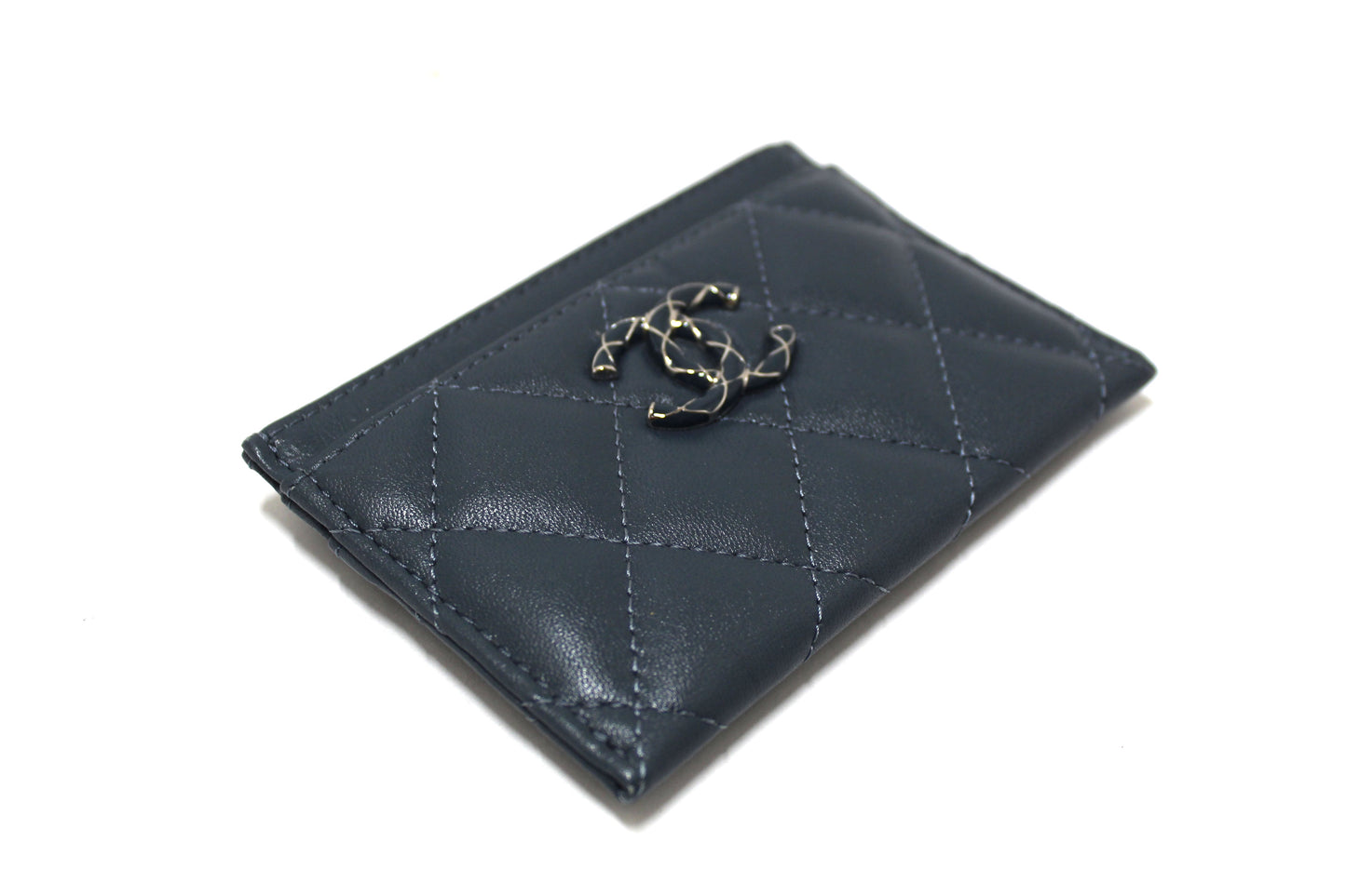 Chanel Blue Quilted Lambskin Leather Card Holder