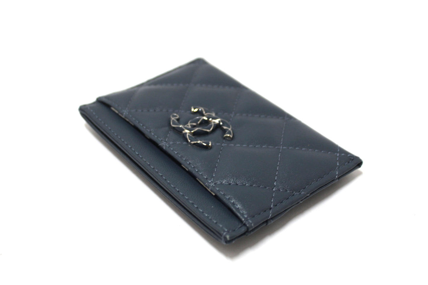 Chanel Blue Quilted Lambskin Leather Card Holder