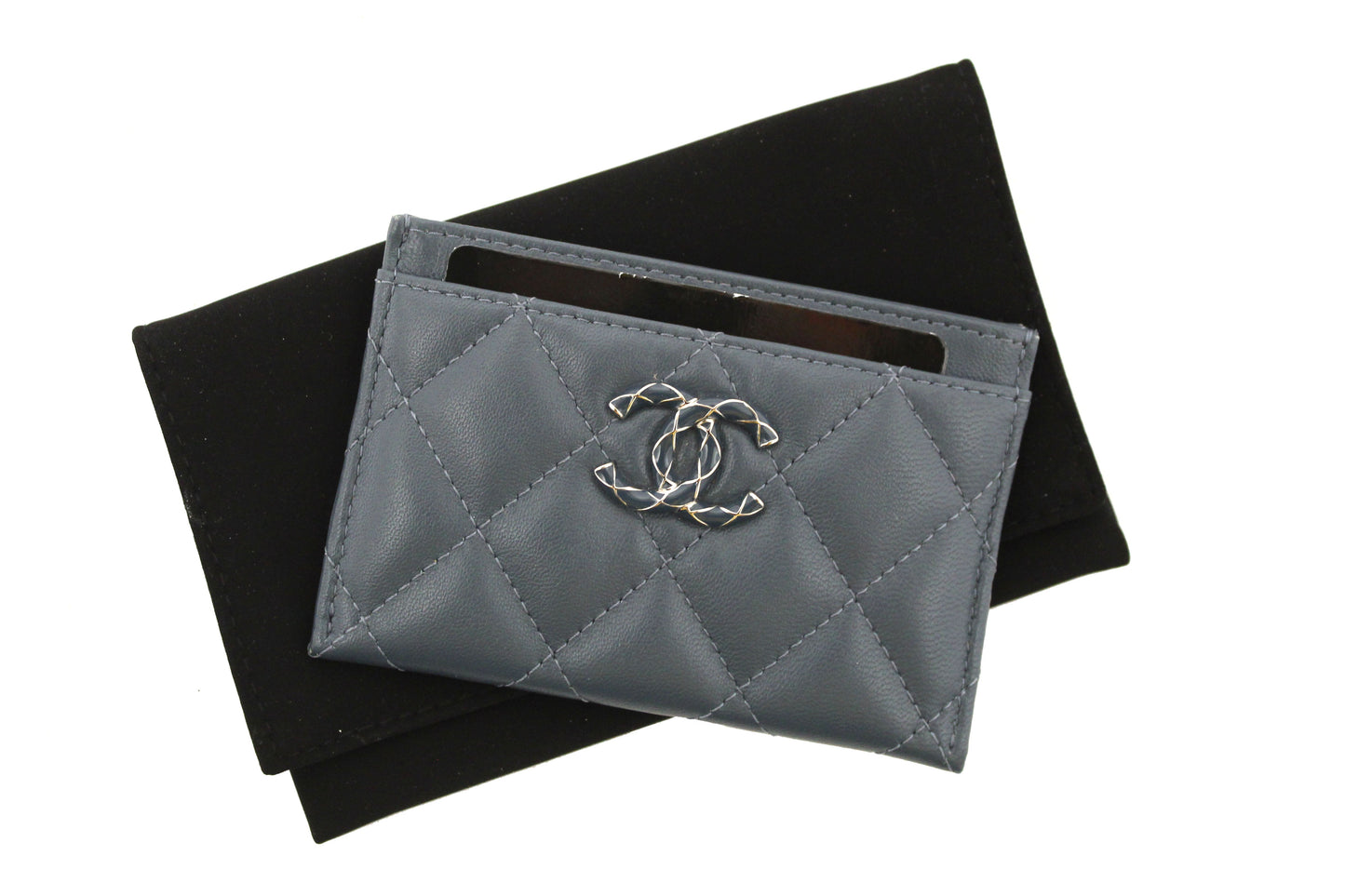 Chanel Blue Quilted Lambskin Leather Card Holder