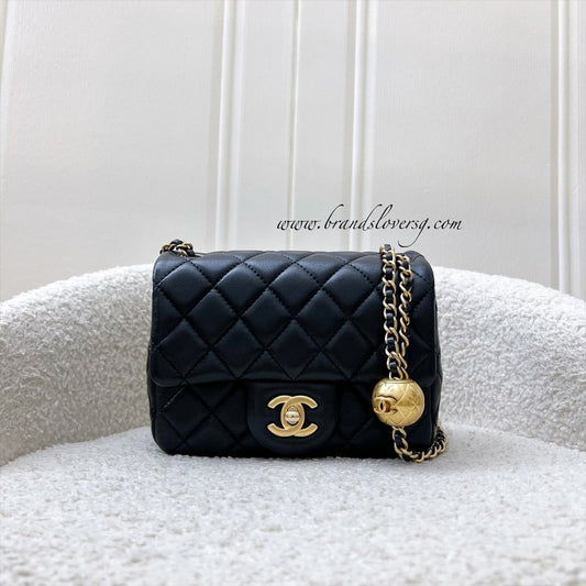 Chanel Pearl Crush Square Mini Flap in Black Lambskin and AGHW (Model: AS1786)