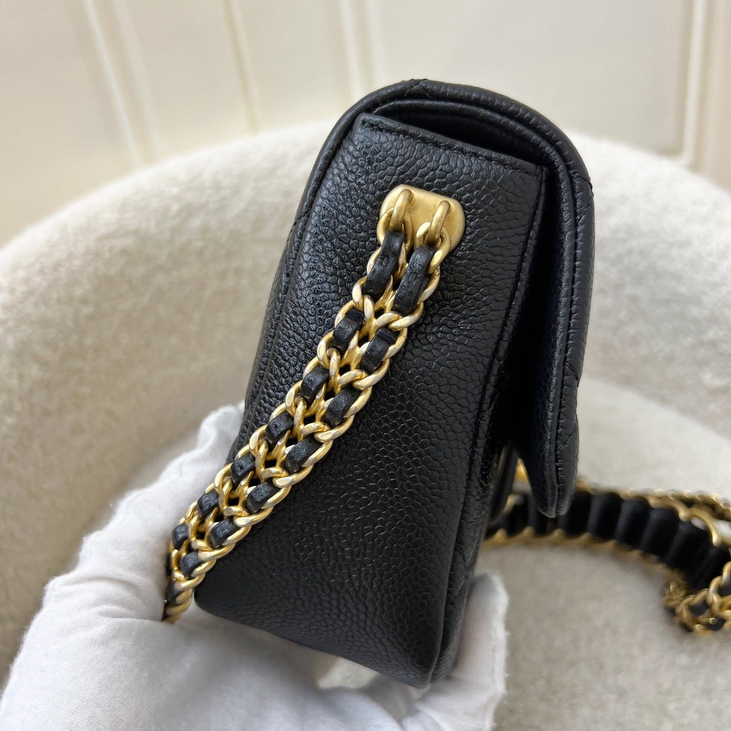 Chanel 21A Medallion Small Flap in Black Caviar and AGHW (Model: AS2528)