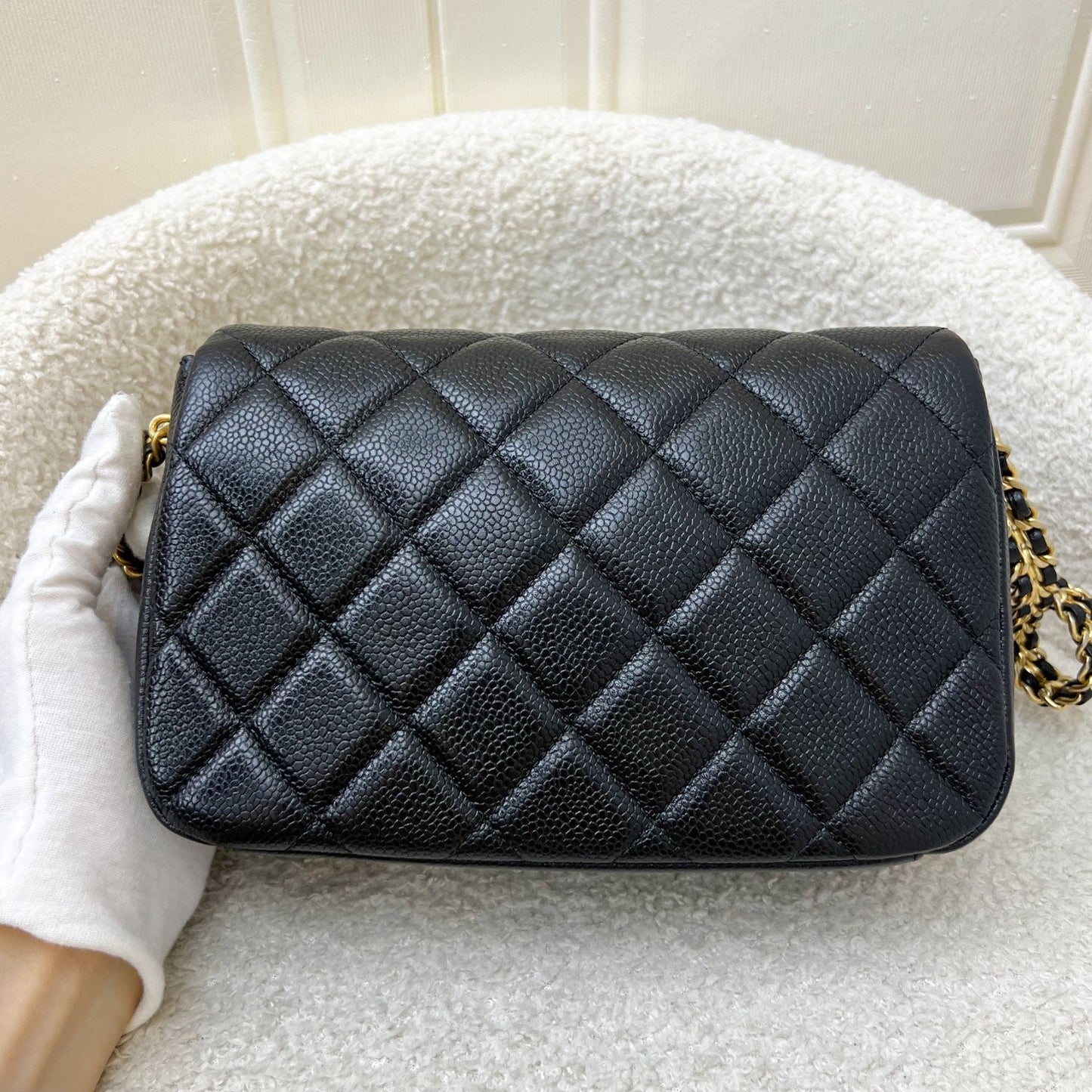Chanel 21A Medallion Small Flap in Black Caviar and AGHW (Model: AS2528)