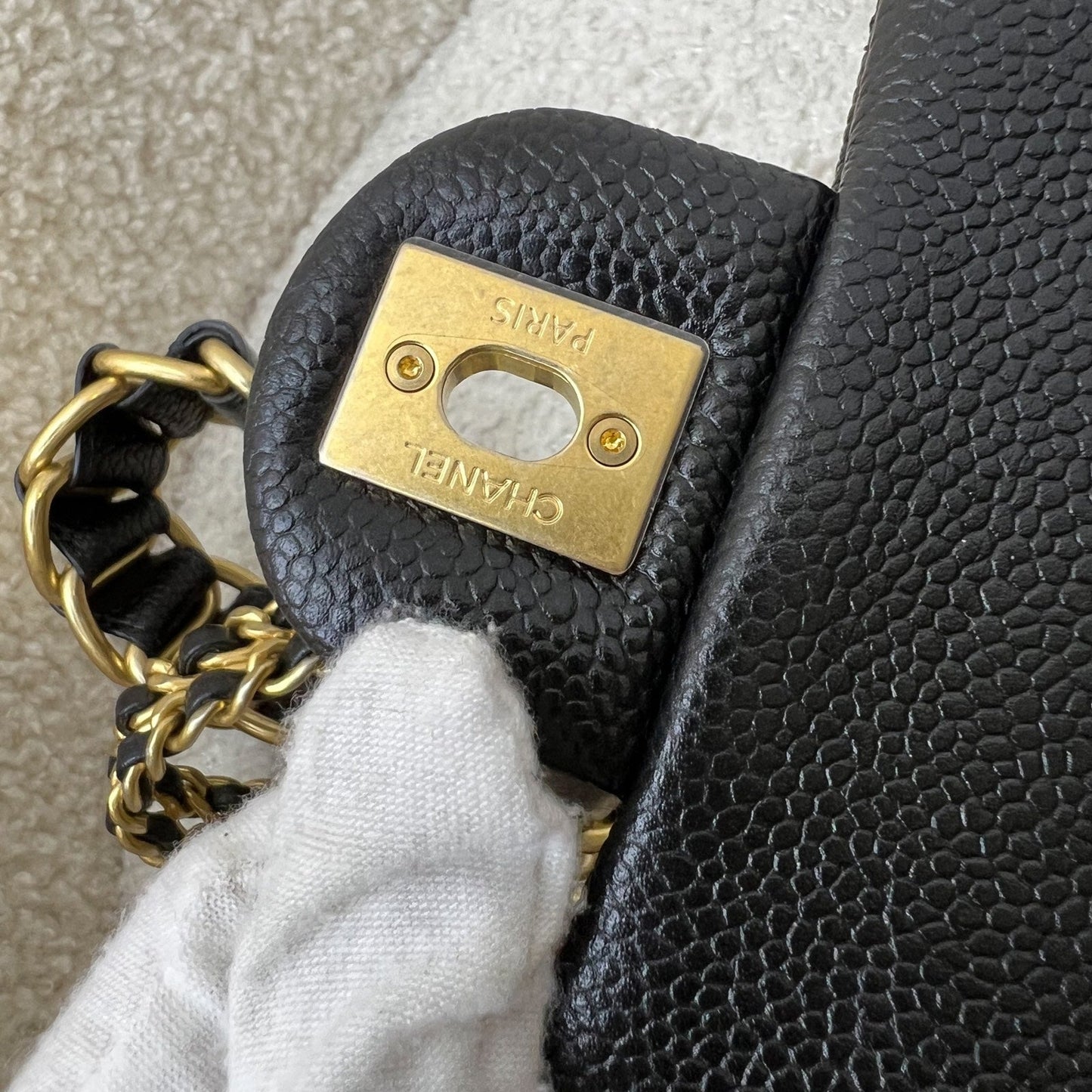 Chanel 21A Medallion Small Flap in Black Caviar and AGHW (Model: AS2528)