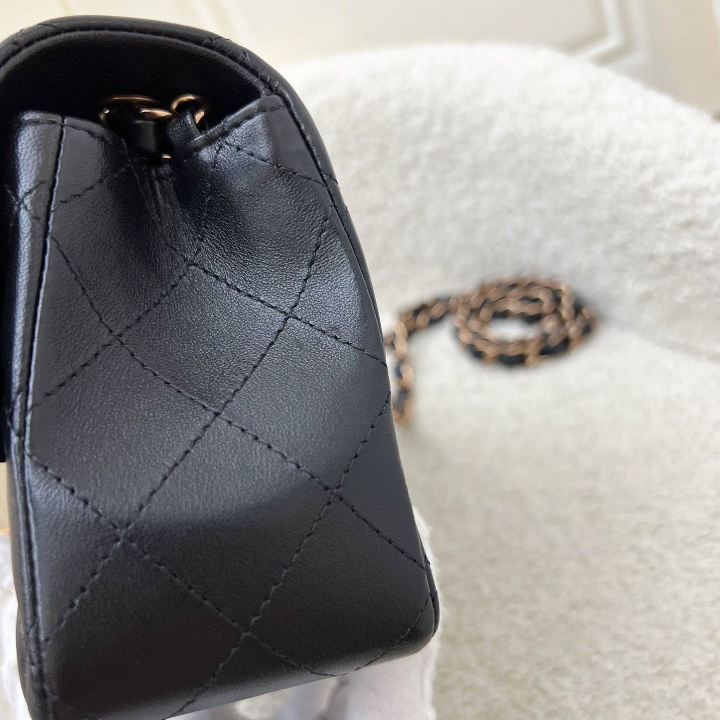 Chanel Mini Rectangle Classic Flap in Black Lambskin and Rose Gold HW