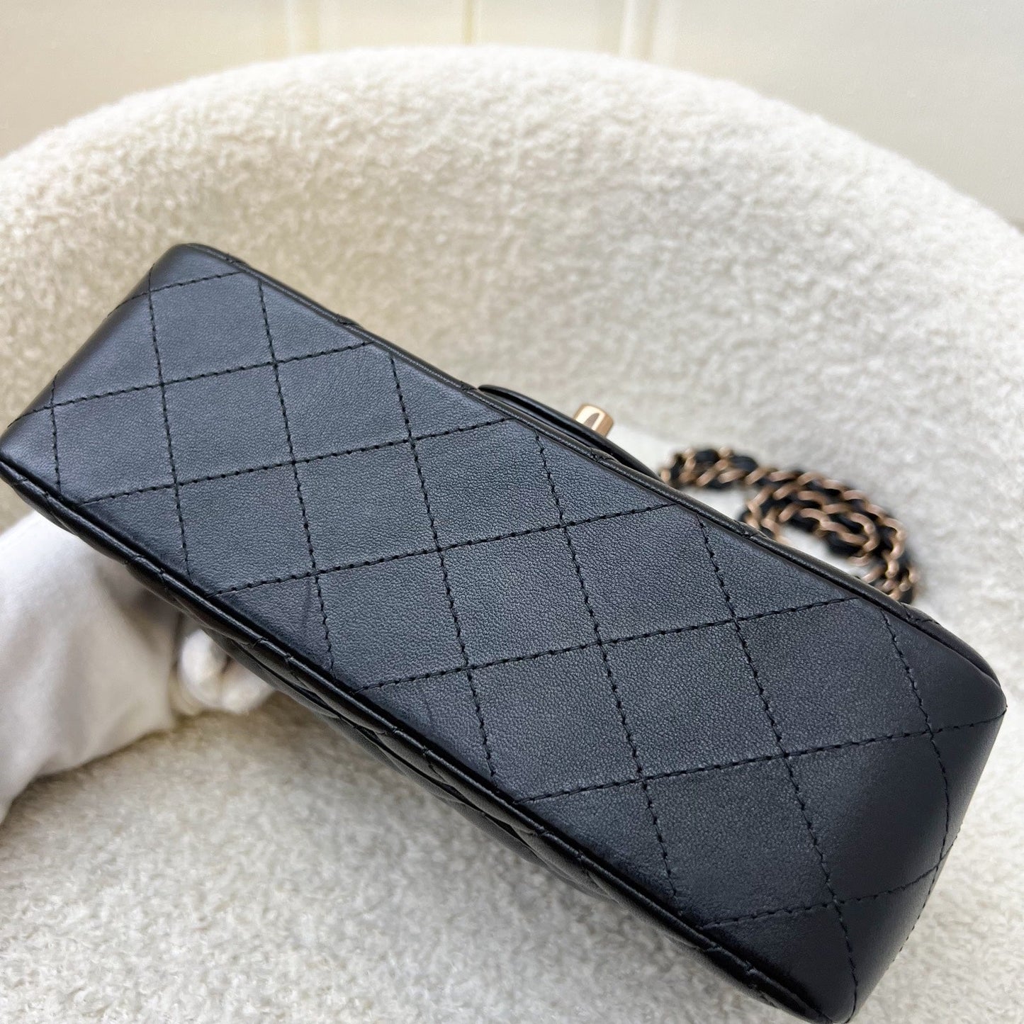 Chanel Mini Rectangle Classic Flap in Black Lambskin and Rose Gold HW