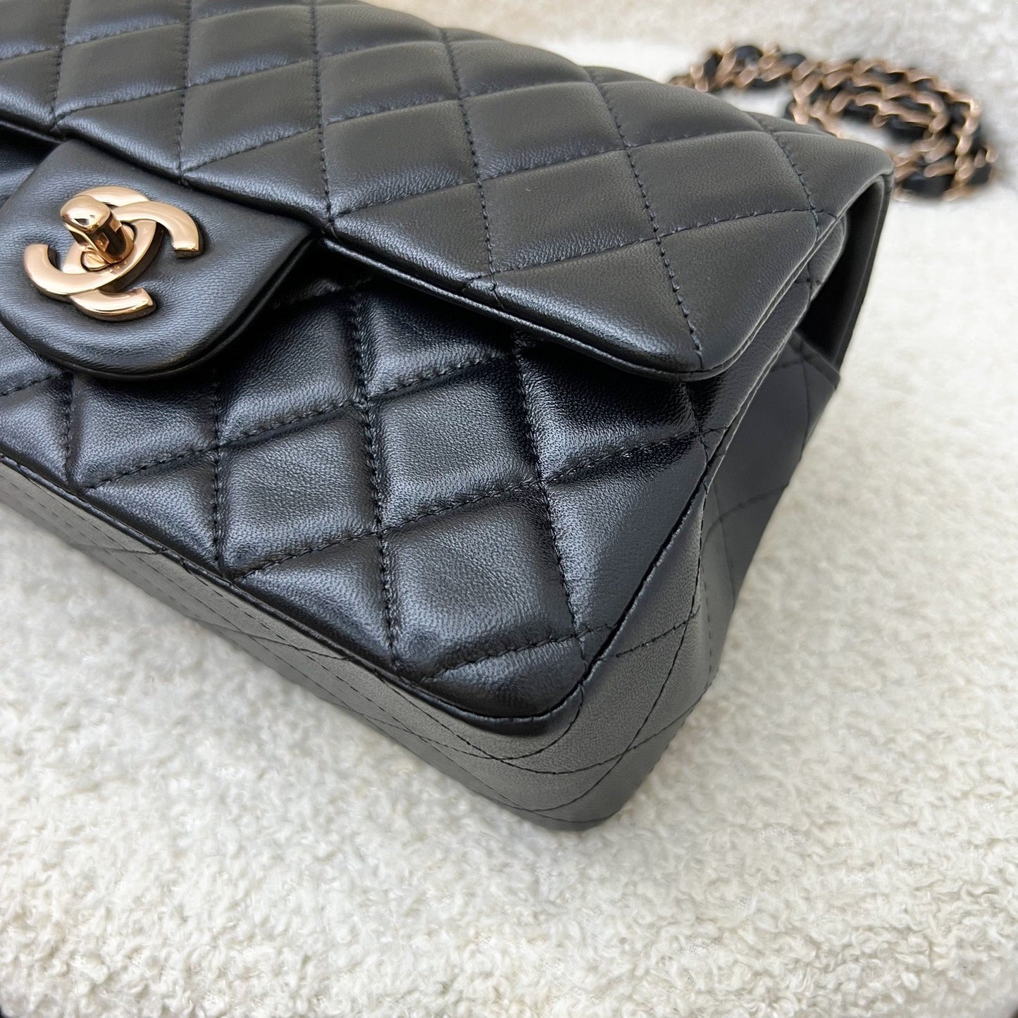 Chanel Mini Rectangle Classic Flap in Black Lambskin and Rose Gold HW