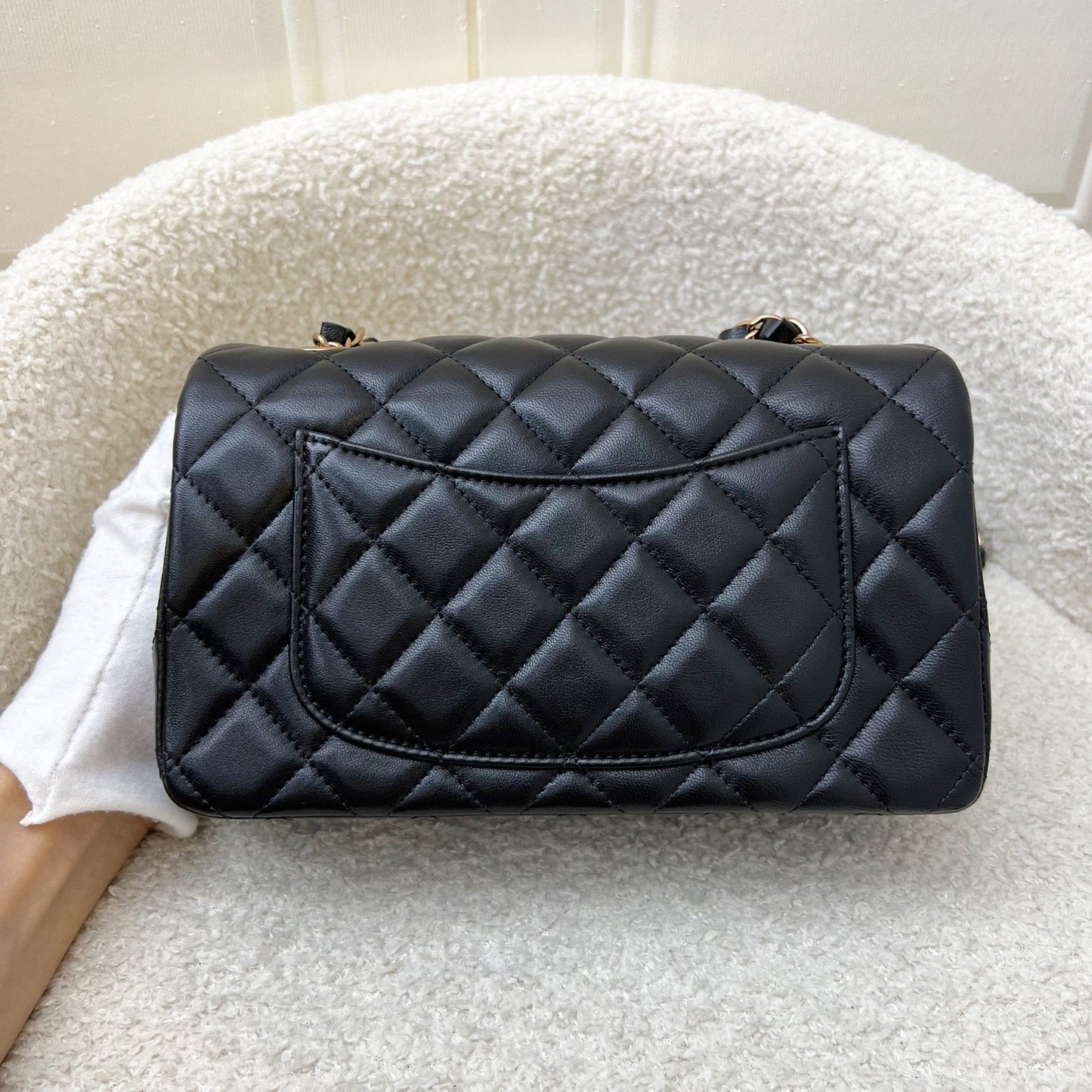 Chanel Mini Rectangle Classic Flap in Black Lambskin and Rose Gold HW