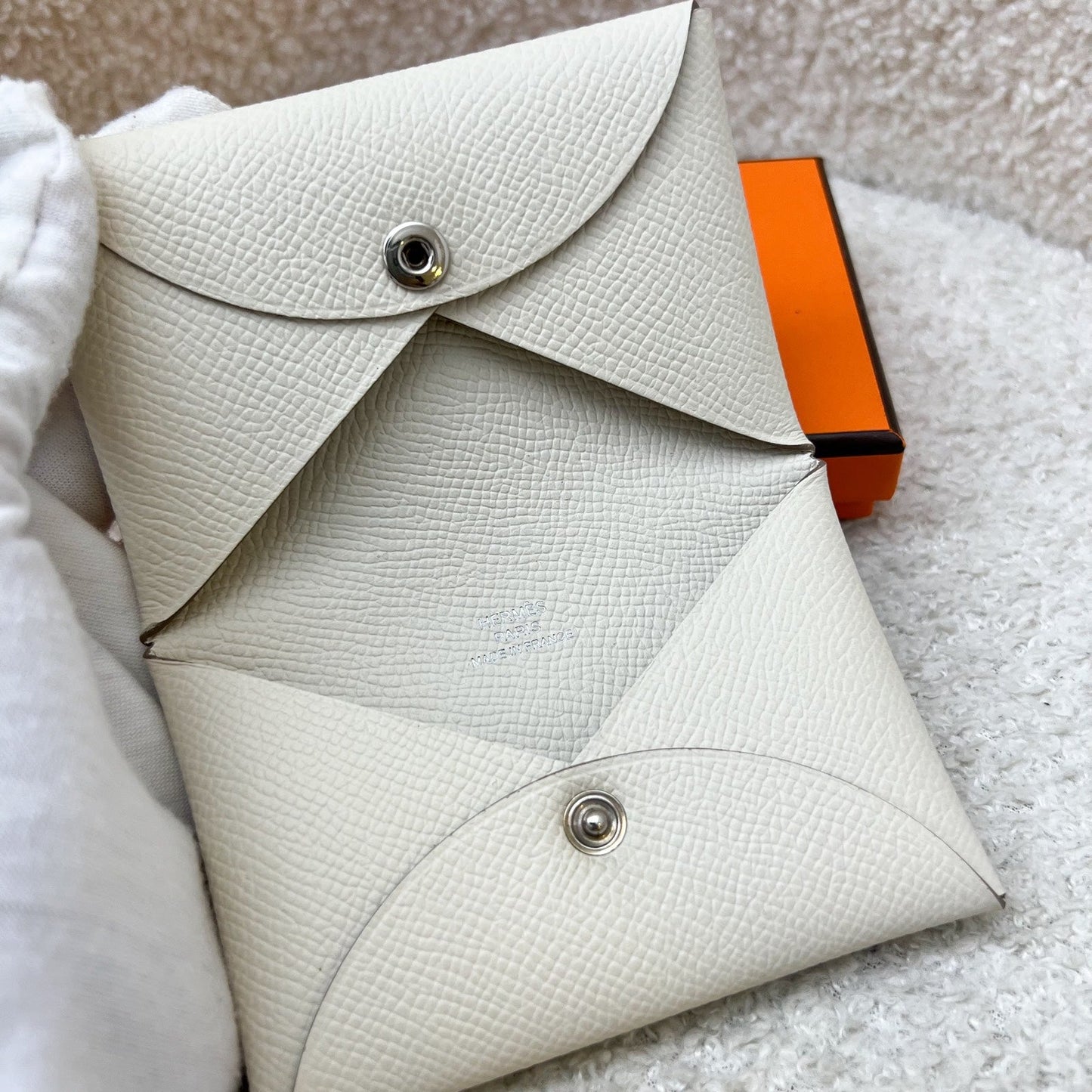 Hermes Calvi Card Holder in Craie Epsom Leather and PHW