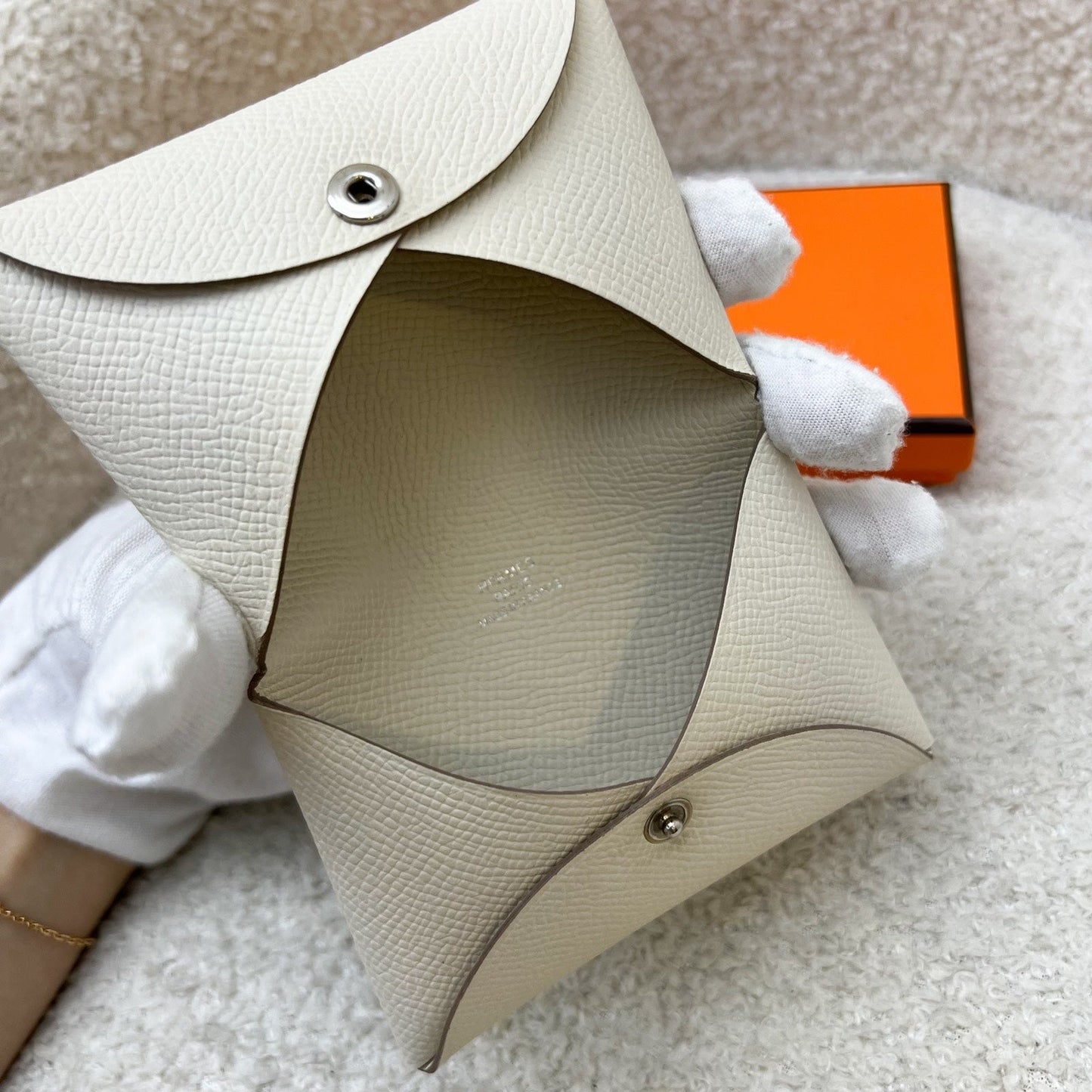 Hermes Calvi Card Holder in Craie Epsom Leather and PHW