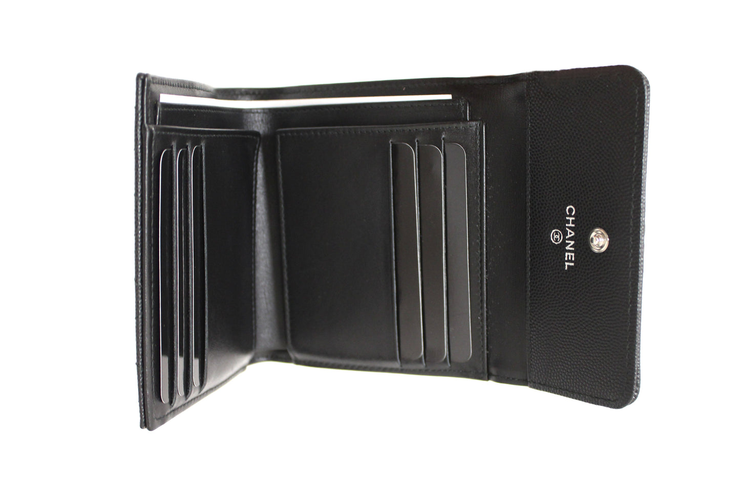 NEW Chanel Black Quilted Caviar Leather Boy Small Trifold Wallet