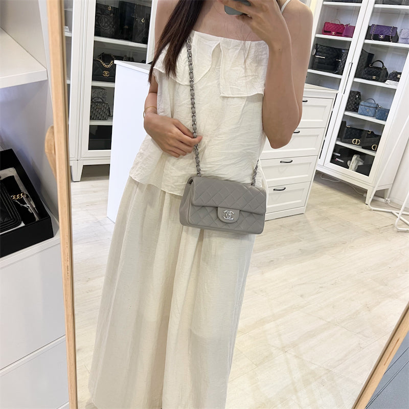 Chanel Mini Rectangle Flap in Grey Lambskin SHW