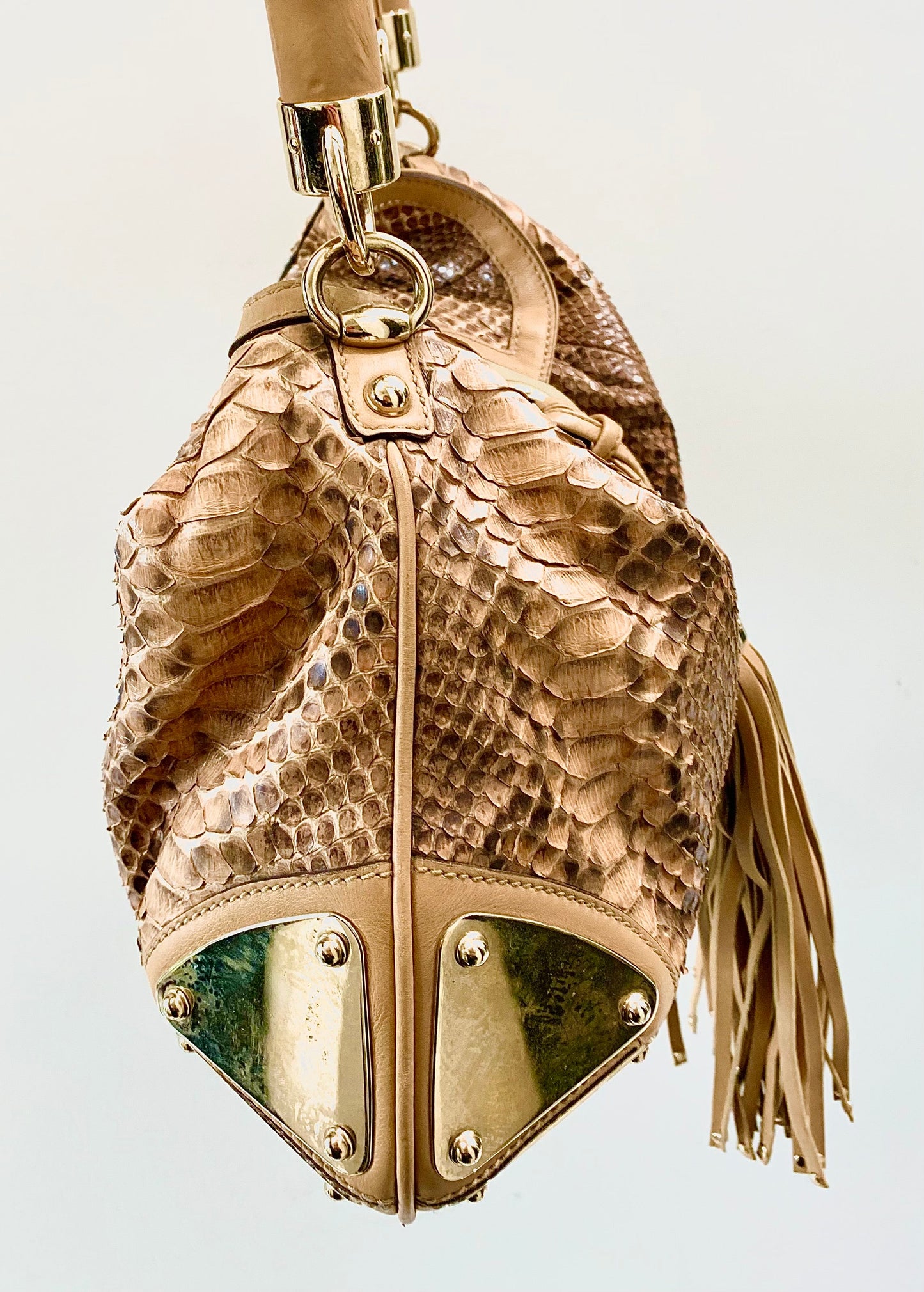 GUCCI BEIGE PYTHON INDY HOBO BAG