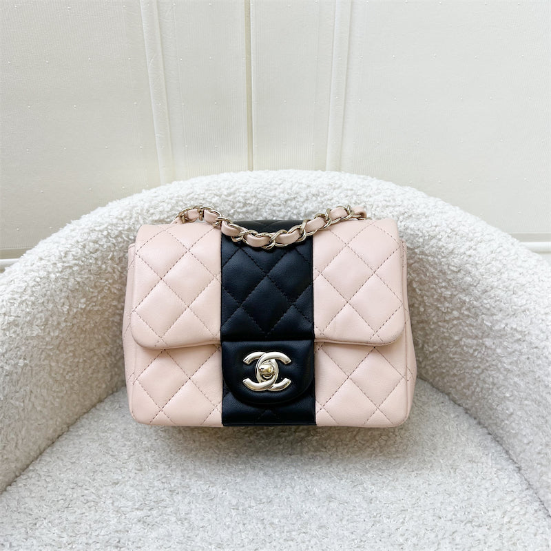 Chanel Classic Square Mini Flap in Bicolor Beige and Black Lambskin and LGHW