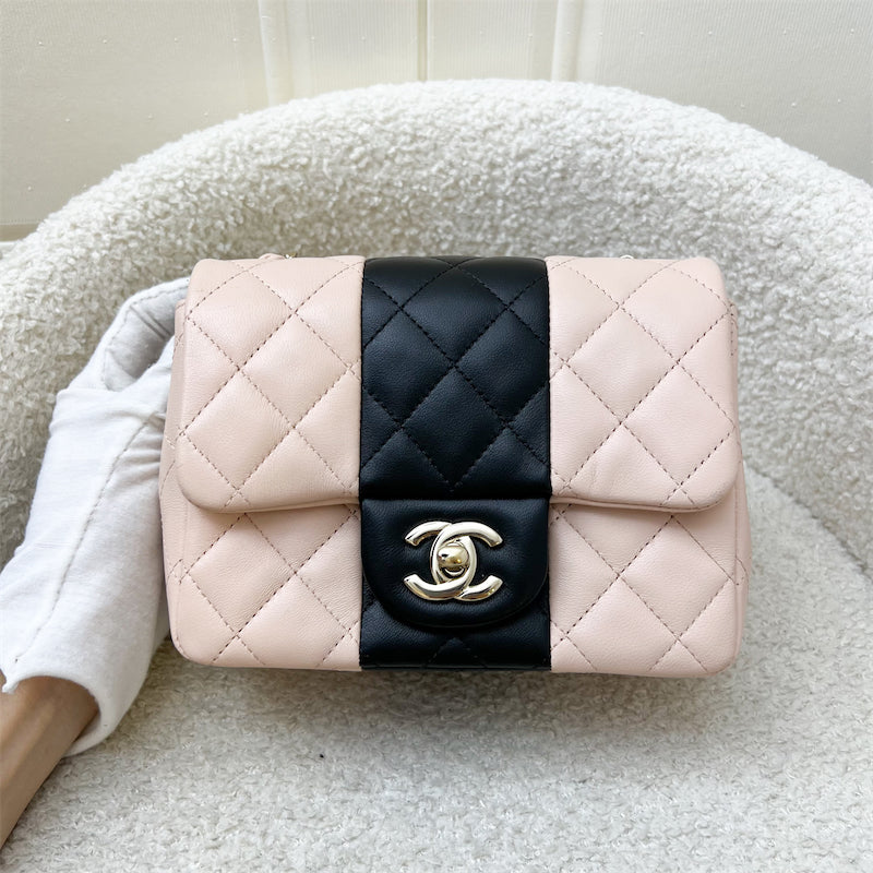 Chanel Classic Square Mini Flap in Bicolor Beige and Black Lambskin and LGHW