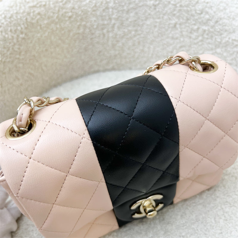Chanel Classic Square Mini Flap in Bicolor Beige and Black Lambskin and LGHW