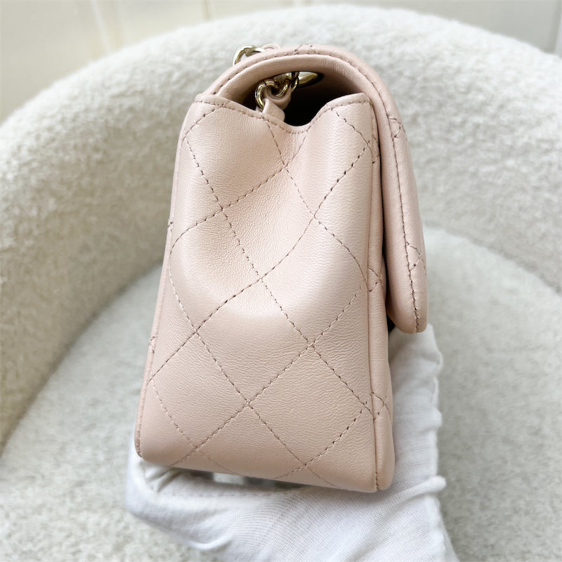 Chanel Classic Square Mini Flap in Bicolor Beige and Black Lambskin and LGHW