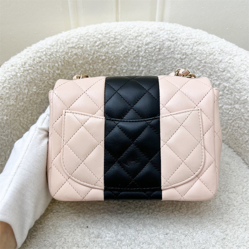 Chanel Classic Square Mini Flap in Bicolor Beige and Black Lambskin and LGHW