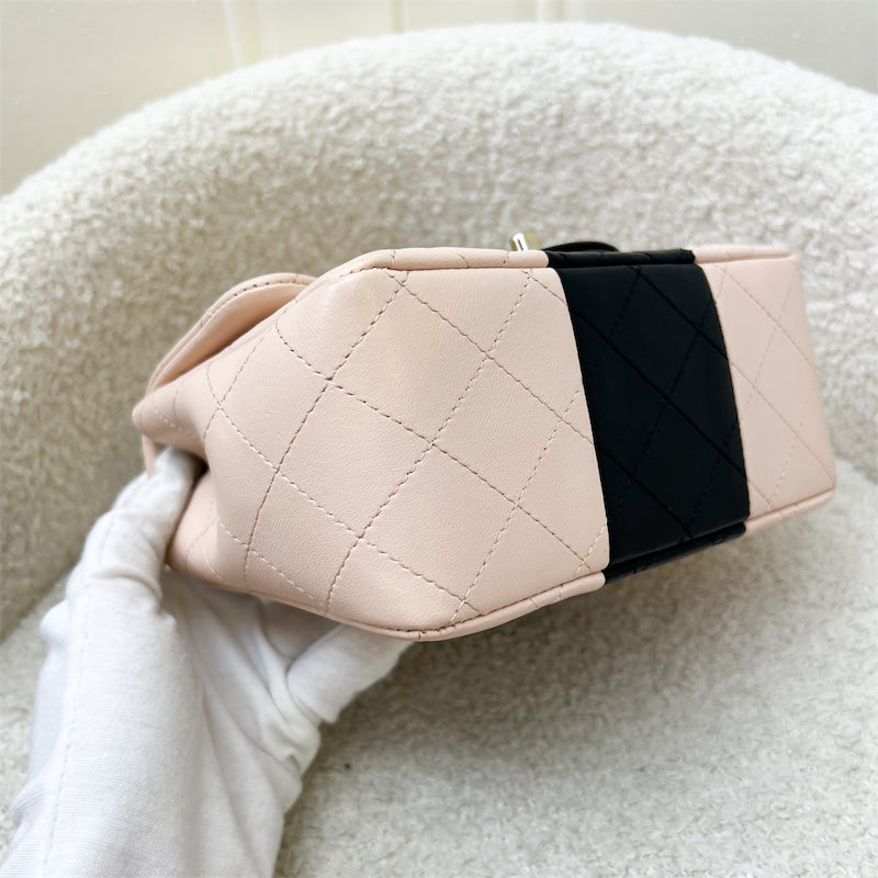 Chanel Classic Square Mini Flap in Bicolor Beige and Black Lambskin and LGHW