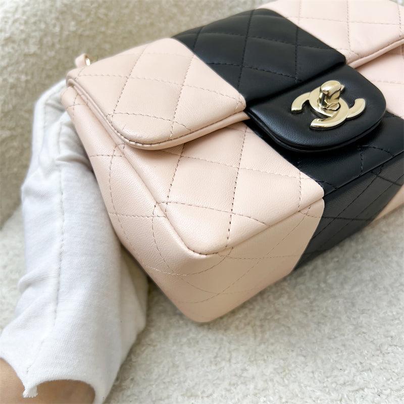 Chanel Classic Square Mini Flap in Bicolor Beige and Black Lambskin and LGHW
