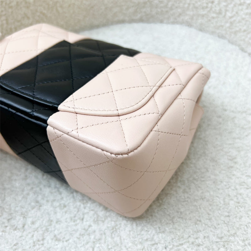 Chanel Classic Square Mini Flap in Bicolor Beige and Black Lambskin and LGHW